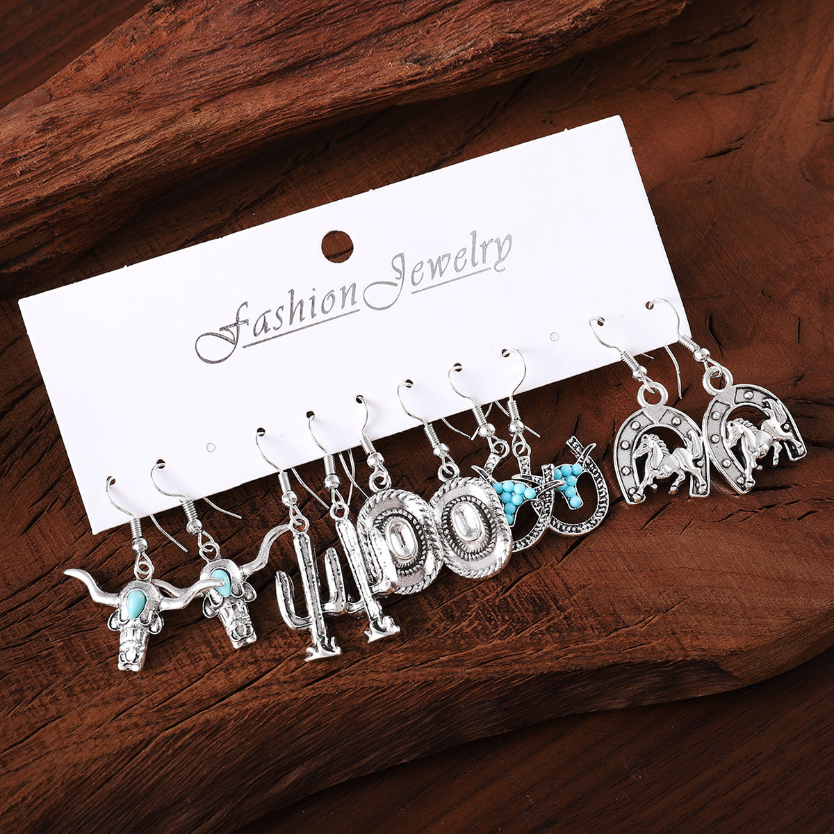 Wholesale Western Cowboy Turquoise Drop Earring Set